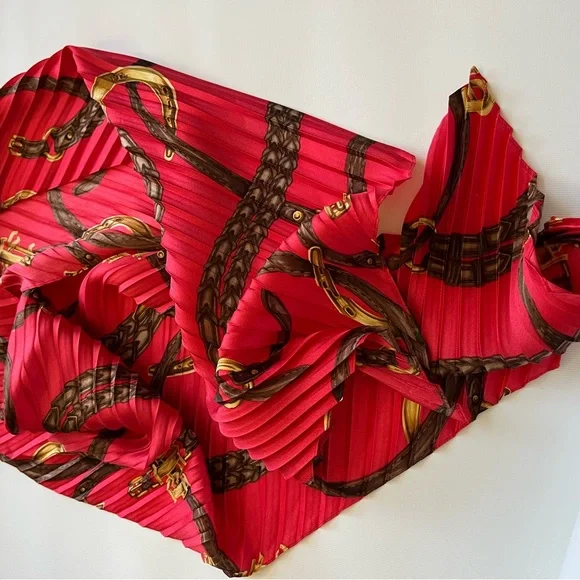Ralph Lauren Hot Pink Chain-Print Pleated Scarf - Picture 6 of 6